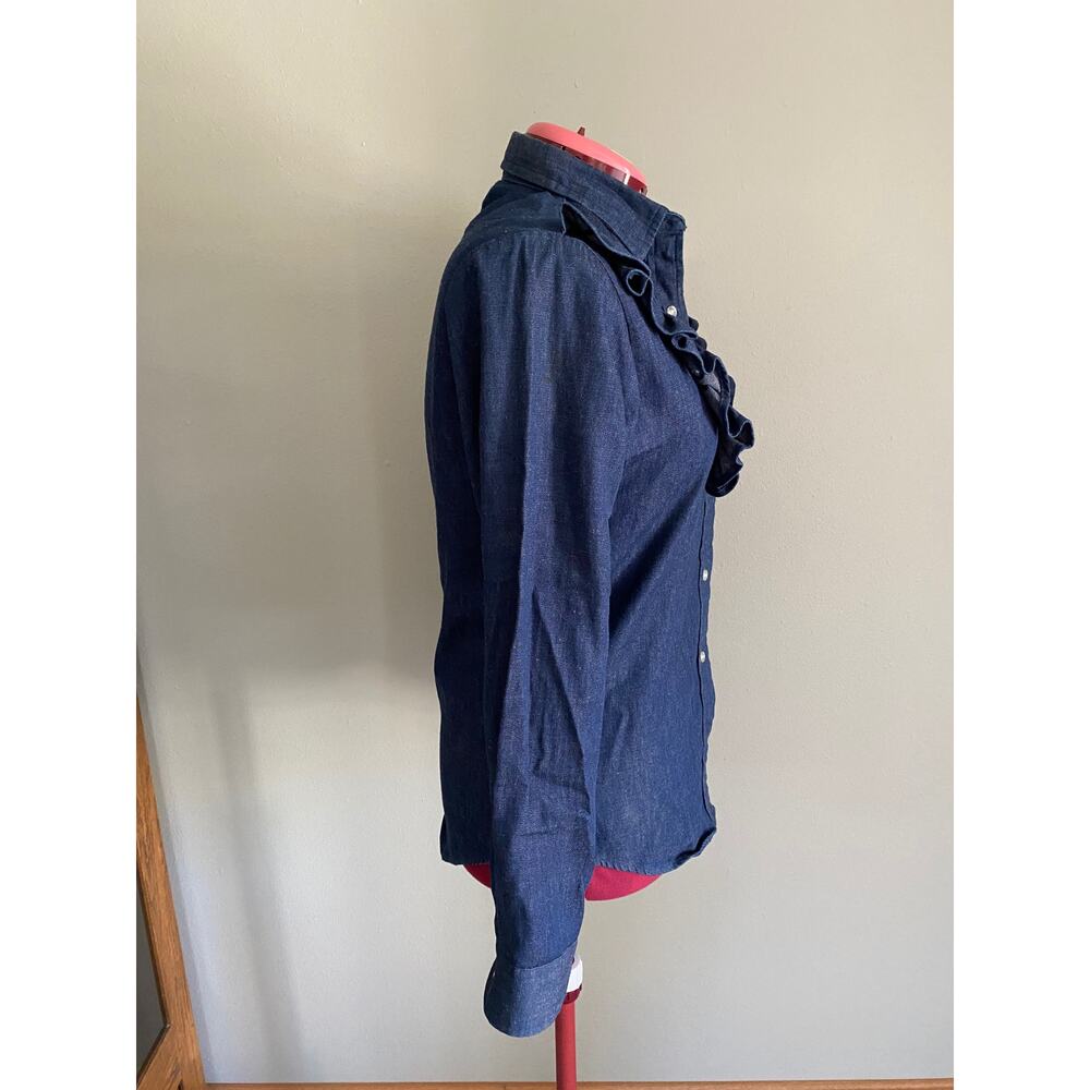 Lee Chambray button down ruffle front dark wash 1… - image 6